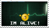 Stamp saying I'm alive with a happy little dude and an electrocardiogram